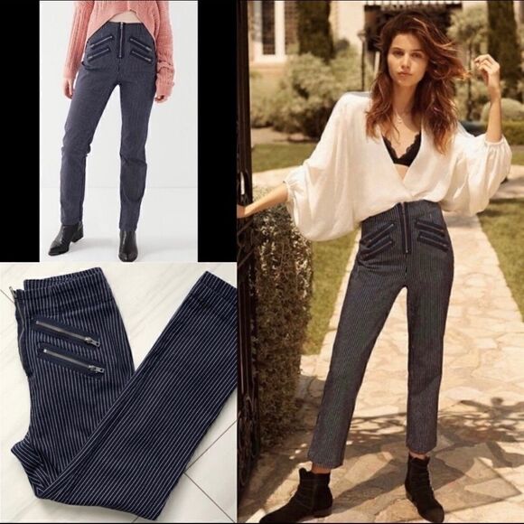 SILENCE & NOISE MALORIE HIGH RISE STRIPED ZIPPER PANTS 2 - Picture 7 of 7